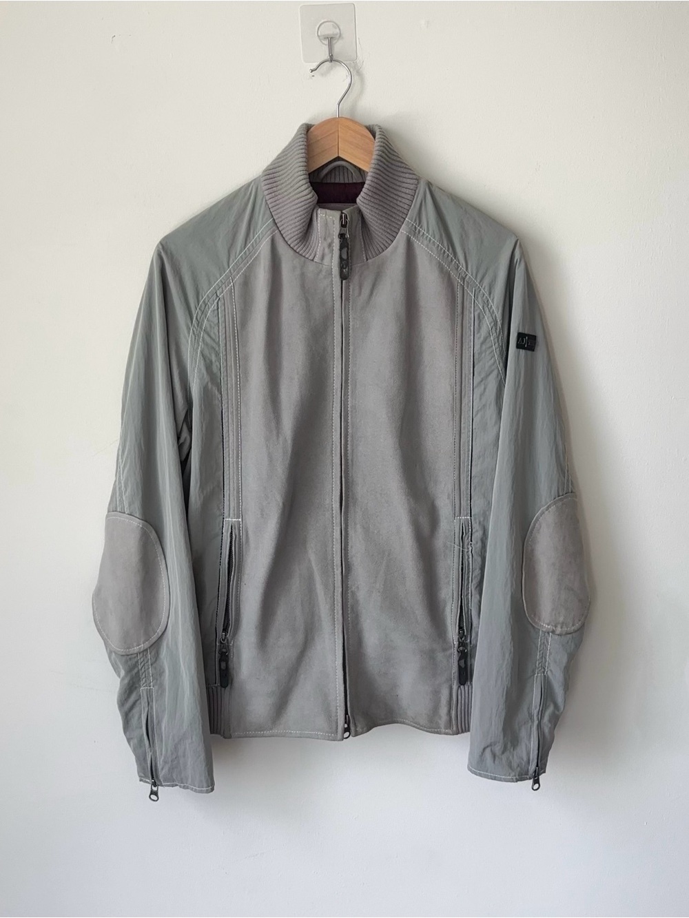 Vintage Armani Jeans Polyamide Goat Suede Panel Jacket Size IT 52 Archive Moto